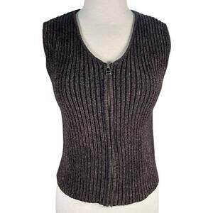 Vintage 90s Classiques Entier Ribbed Zip Vest L Y2K Artisan Hobo Grunge Wool